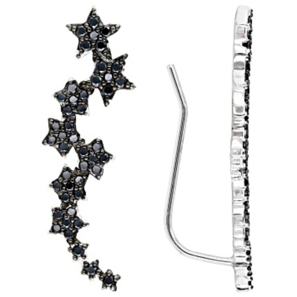 .59ctw. Black Spinel Shooting Star Climber Earrings, .925 Sterling - Picture 2 of 7